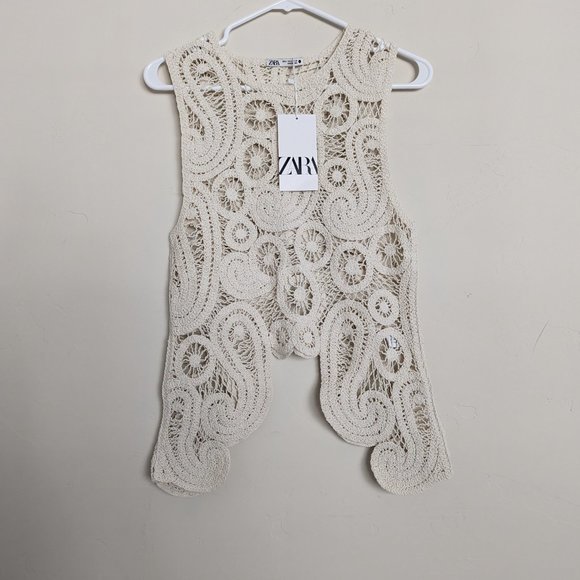 ZARA NEW ASYMMETRIC CROCHET TOP STRAW BEIGE S,M - Picture 12 of 17